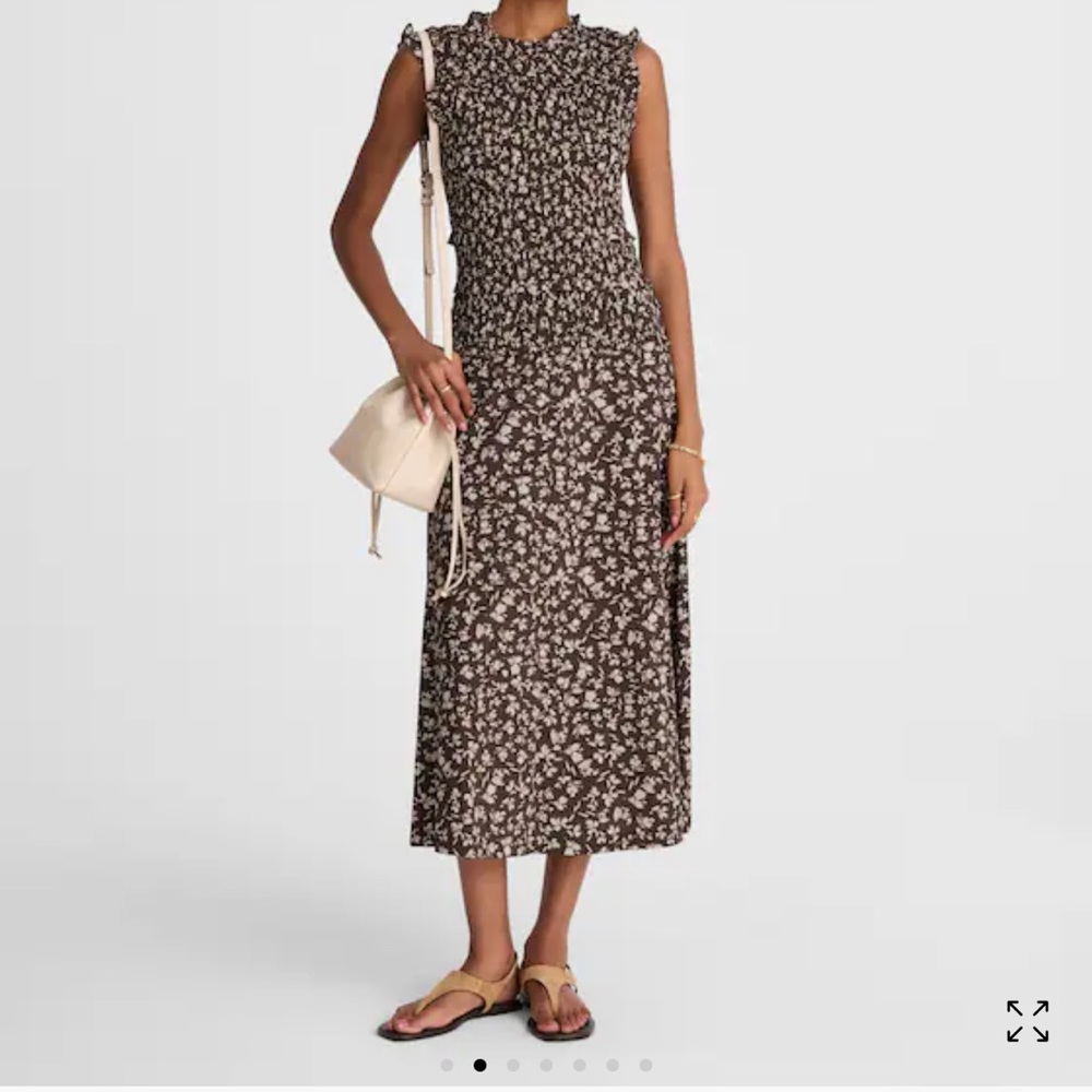 NWT Madewell Smocked Brown Sleeveless Floral Midi Dress Size 10